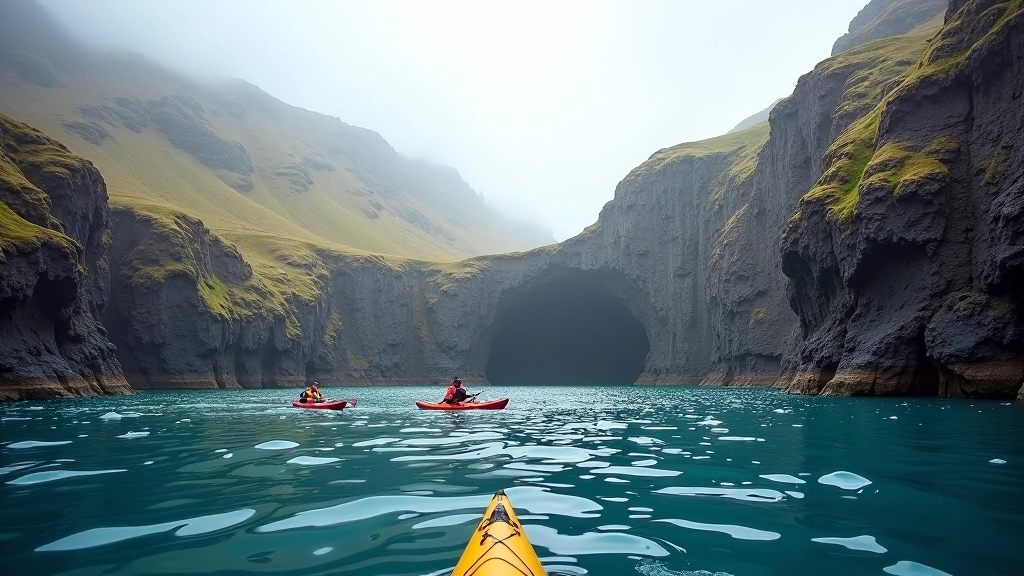 Coastal cliffs and coves from kayak